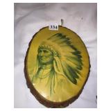 INDIAN ON WOOD BOARD.