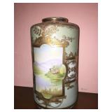 GOLD ENAMELED DECORATION VASE HAND PAINTED FRONT