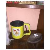 FLOUR SIFTER AND SAD IRON .