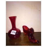 RUBY VASE AND HOBNAIL SHOE.