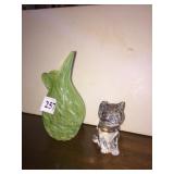 ART GLASS PITCHER AND GLASS CAT.