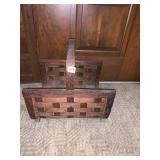 WOVEN WOOD LOG HOLDER WITH METAL BRASS EAGLE AND