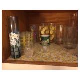 MOLDS, GLASSES, FIREKING GOLD CASSEROLE, ETC.