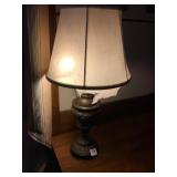 ELECTRIFIED OIL LAMP W/ SHADE LINER RIPPED 24" H