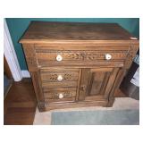 OAK CABINET -SPOON CARVED 3 DRAWER CHEST WITH 1