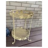 ROUND METAL TWO TIER STAND W/ HANDLE 20" H X 14"