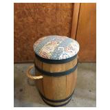 WOOD BARREL TURNED INTO CHAIR 19 H, 10 W