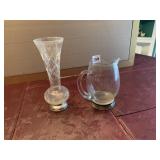 TWO STERLING BASE PIECES, VASE AND PITCHER 9"