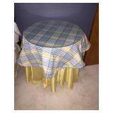 PINE TABLE W/ CUSTOM TABLE COVER AND GLASS TOP