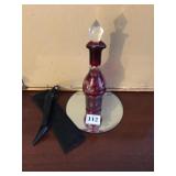 ETCHED RUBY BOTTLE W/ STOPPER MIRROR AND FAIRY