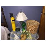 OIL LAMP W/ CLOTH SHADE, CLOCK, FAN DUCK, FIRE