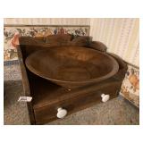 WOOD COOKBOOK HOLDER W/ DRAWER AND WOOD BOWL