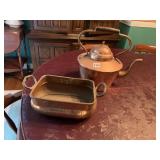 COPPER TEA KETTLE W/ WOOD HANDLE & COPPER PLANTER