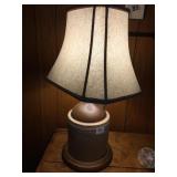 BROWN JUG LAMP W/ OAK BASE 24" H