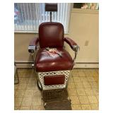 VINTAGE RED BARBER CHAIR FUNCTIONS WELL TEAR ON