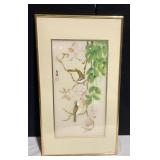 ASIAN BIRD SCENE ON SILK, FRAMED AND DOUBLE