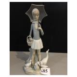 LLADRO UMBRELLA GOOSE GIRL 10" H SEE CENTER GOOSE