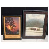 FRAMED BARN IN WINTER SCENE AND FRAMED