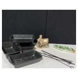 COTTAGE CLOCK, BANKING BANS, SKEWERS, OLIVE TRAY