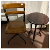 WOOD AND IRON LEG DESK CHAIR WITH SWIVEL, SMALL