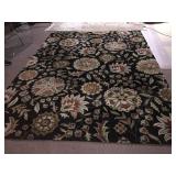 93X111 BLACK AND TAN FLORAL AREA RUG, BOUND EDGE,