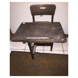 SOLID OAK ANTIQUE CHILDS SCHOOL DESK WITH SIDE