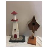 BIRD HOUSES, 19" H, 1 SIGNED R. MOORE 95, 1 NEEDS