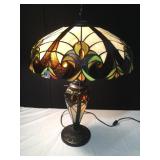 LIGHTED BASE, REPRODUCTION TIFFANY STYLE-STAINED