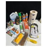 NEW DROP CLOTH, 5 ROLLS DRY WALL TAPE, CAULKS,