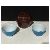 MARCREST OVEN PROOF BEAN POT WITH LID AND 2 SMALL