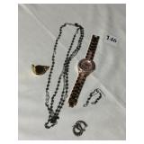 HORONA WRISTWATCH, DOUBLE STRAND BEADED NECKLACE