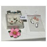 STERLING BRACELET W/ BLUE STONES, EARRINGS,