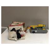 BATTERY OP DOG AND PLASTIC FIRE TRUCK W/ DAMAGE