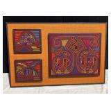 FRAMED MOLA  NEEDLEWORK 30" X 20"