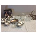 SILVER PLATE LOTUS CENTER PIECE, BOWLS, COVERED