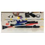 GOLF UMBRELLA, ICE SCRAPERS, LEVEL, DUCT TAPE,