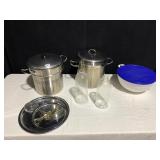 2 ETCHED GLASS SHADES, 2-TIERED SERVING TRAY,