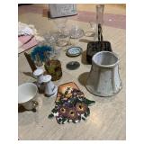 CRYSTAL DISH, BOOKS, SALT/PEPPER ETC.