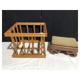 WOOD CRATE AND SMALL WOOD, SCROLL LEG FOOT STOOL,