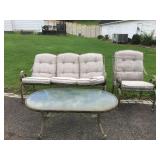 PATIO TABLE, SOFA AND ARM CHAIR FEW RUST AREA