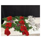 6 FAUX PINE SWAGS WITH RED BOWS, CHRISTMAS
