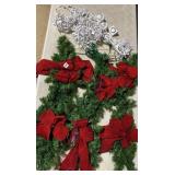 5 FAUX PINE SWAGS WITH RED BOWS, CHRISTMAS