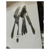 SHEFFIELD SERVING SPOONS 2 FORKS, 1 KNIFE W/