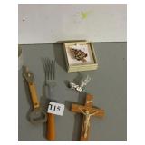 BAKELITE HANDLE FORK, BOTTLE OPENER, PIN,