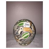 GLAZED POTTERY DÉCOR W/ BIRDS 6" H SIGNED BASE