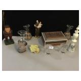 CARVED WOOD BOX HINGE NEEDS SCREWS, CRUETS,