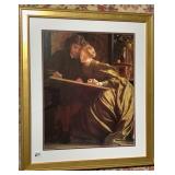 FRAMED AND DOUBLE MATTED PRINT OF TWO WOMEN,