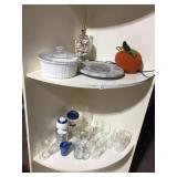 MARBLE LAZY SUSAN, CORELLE FRENCH WHITE CASSEROLE