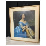 FRAMED WOMAN 36" H X 32" PRINT IN BLUE VICTORIAN