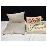 SWEATER WEATHER THROW PILLOW, JOY PILLOW AND 2
